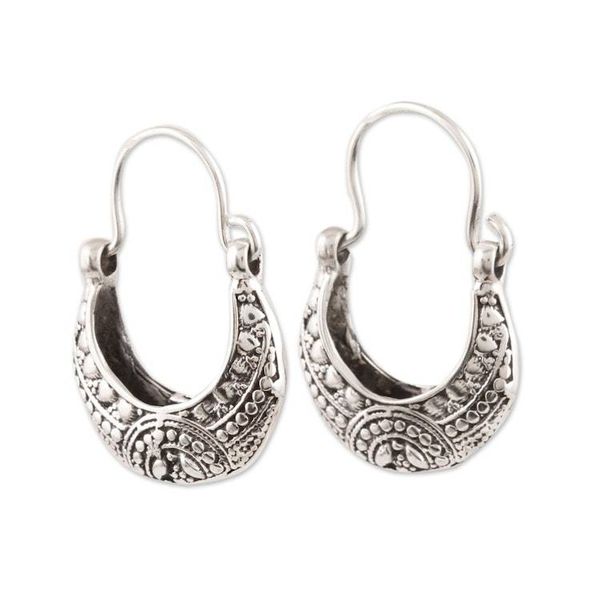 Alternate image for Sterling Silver Hoop Earrings Crafted in India Mystic Cradle