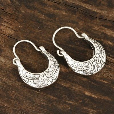 Alternate image for Sterling Silver Hoop Earrings Crafted in India Mystic Cradle