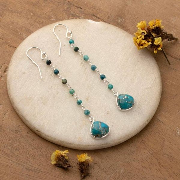 Alternate image for Polished Reconstituted Turquoise Dangle Earrings from India Lagoon Drops