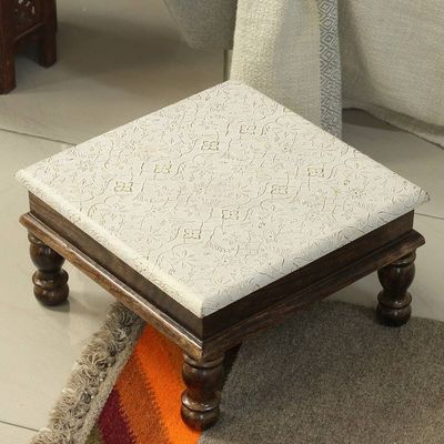 Alternate image for Traditional Spring-Themed Mango Wood and Brass Chowki Table Palace in Heaven