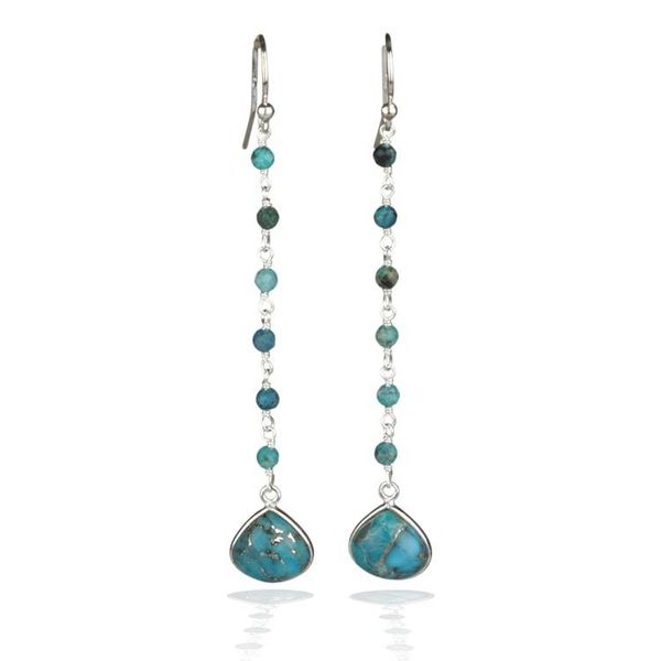 Alternate image for Polished Reconstituted Turquoise Dangle Earrings from India Lagoon Drops