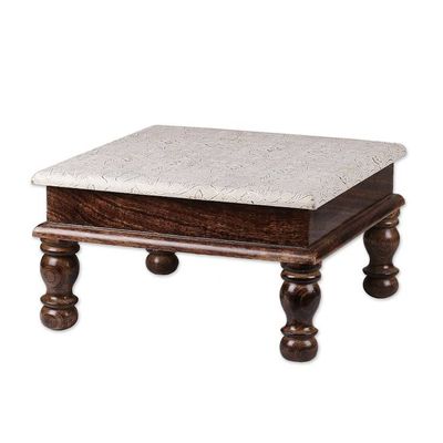 Alternate image for Traditional Spring-Themed Mango Wood and Brass Chowki Table Palace in Heaven