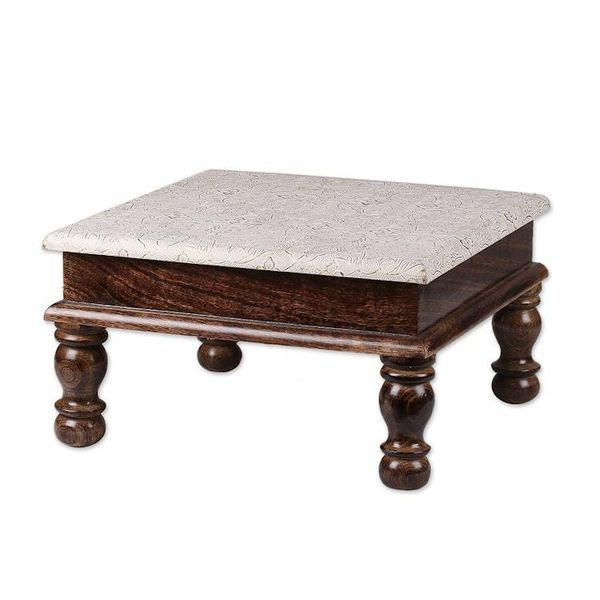Alternate image for Traditional Spring-Themed Mango Wood and Brass Chowki Table Palace in Heaven