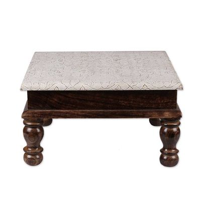 Alternate image for Traditional Spring-Themed Mango Wood and Brass Chowki Table Palace in Heaven