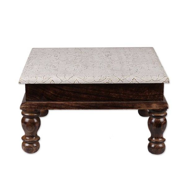 Alternate image for Traditional Spring-Themed Mango Wood and Brass Chowki Table Palace in Heaven
