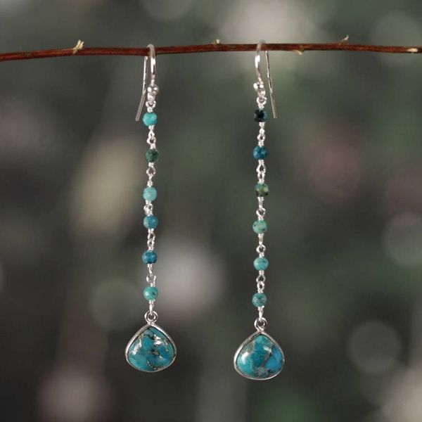 Alternate image for Polished Reconstituted Turquoise Dangle Earrings from India Lagoon Drops