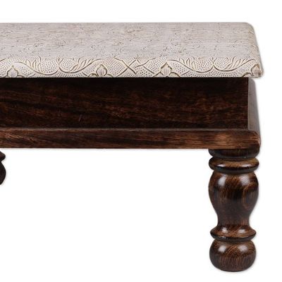 Alternate image for Traditional Spring-Themed Mango Wood and Brass Chowki Table Palace in Heaven