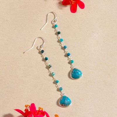 Alternate image for Polished Reconstituted Turquoise Dangle Earrings from India Lagoon Drops