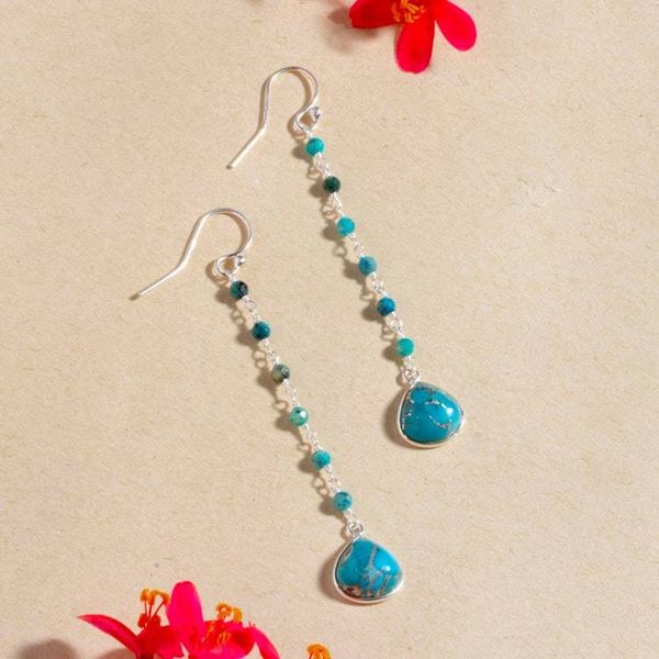 Alternate image for Polished Reconstituted Turquoise Dangle Earrings from India Lagoon Drops