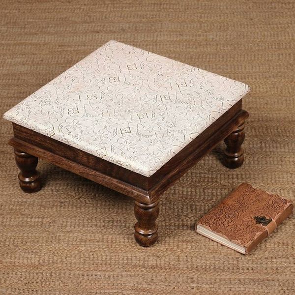Alternate image for Traditional Spring-Themed Mango Wood and Brass Chowki Table Palace in Heaven