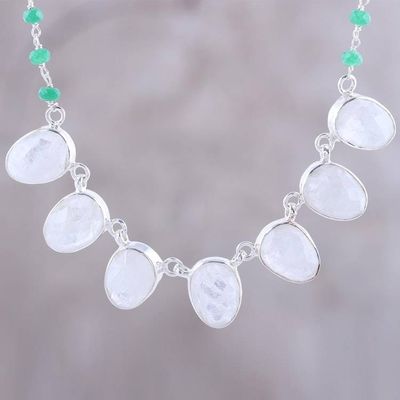 Alternate image for Rainbow Moonstone and Onyx Pendant Necklace from India Morning Grandeur