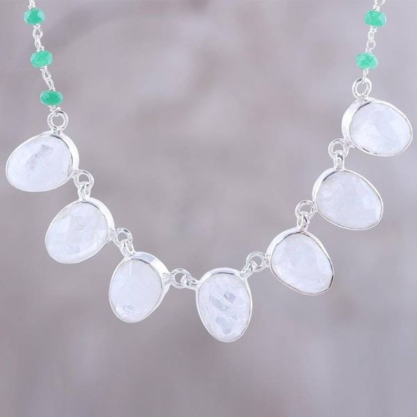 Alternate image for Rainbow Moonstone and Onyx Pendant Necklace from India Morning Grandeur