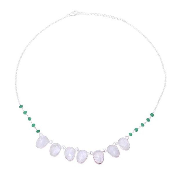 Alternate image for Rainbow Moonstone and Onyx Pendant Necklace from India Morning Grandeur