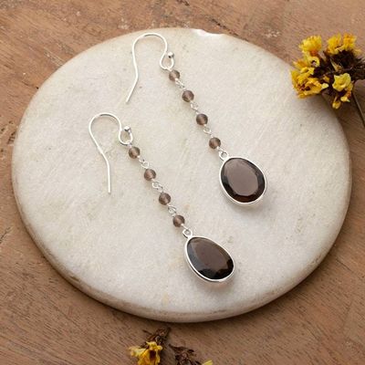 Alternate image for 12-Carat Faceted Checkerboard-Cut Smoky Quartz Earrings Virtuous Drops