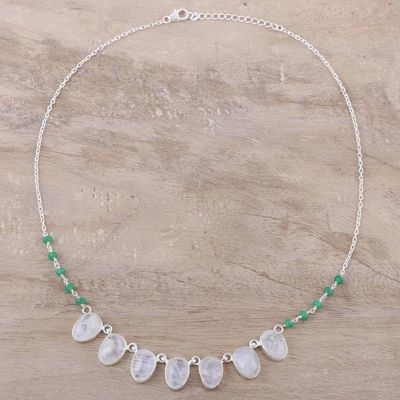 Alternate image for Rainbow Moonstone and Onyx Pendant Necklace from India Morning Grandeur