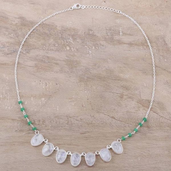 Alternate image for Rainbow Moonstone and Onyx Pendant Necklace from India Morning Grandeur