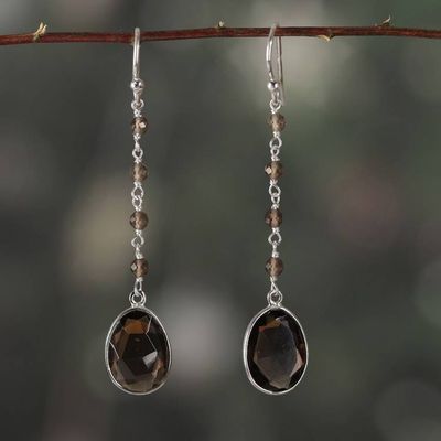 Alternate image for 12-Carat Faceted Checkerboard-Cut Smoky Quartz Earrings Virtuous Drops