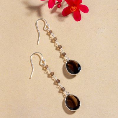 Alternate image for 12-Carat Faceted Checkerboard-Cut Smoky Quartz Earrings Virtuous Drops