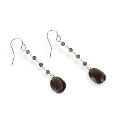 Alternate image for 12-Carat Faceted Checkerboard-Cut Smoky Quartz Earrings Virtuous Drops