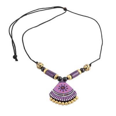 Alternate image for Hand Crafted Ceramic Pendant Necklace from India Lavender Harmony