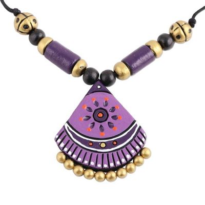 Alternate image for Hand Crafted Ceramic Pendant Necklace from India Lavender Harmony