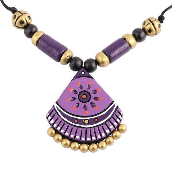 Alternate image for Hand Crafted Ceramic Pendant Necklace from India Lavender Harmony
