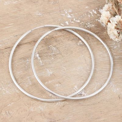 Alternate image for Polished Large Sterling Silver Hoop Earrings from India Stylish Orbit