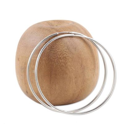Alternate image for Polished Large Sterling Silver Hoop Earrings from India Stylish Orbit