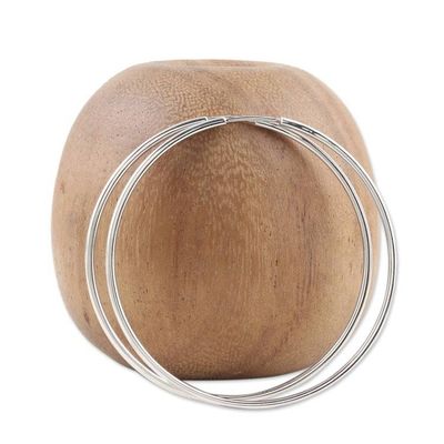 Alternate image for Polished Sterling Silver Hoop Earrings from India Stylish Halo