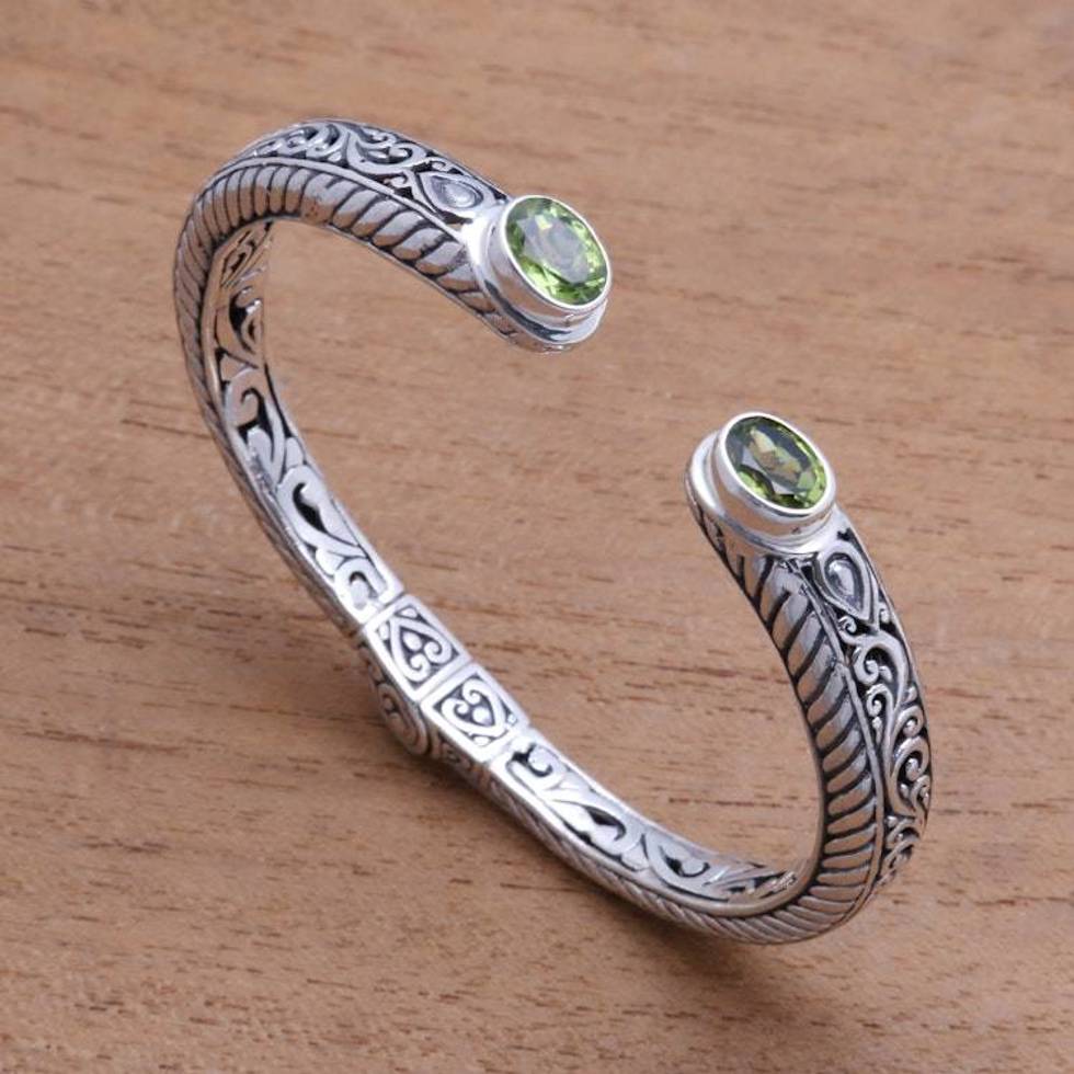 Peridot Scroll and Rope Pattern Cuff Bracelet from Bali 'Treasure Trove'