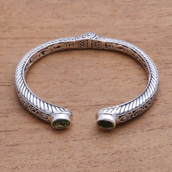 Alternate image for Peridot Scroll and Rope Pattern Cuff Bracelet from Bali Treasure Trove