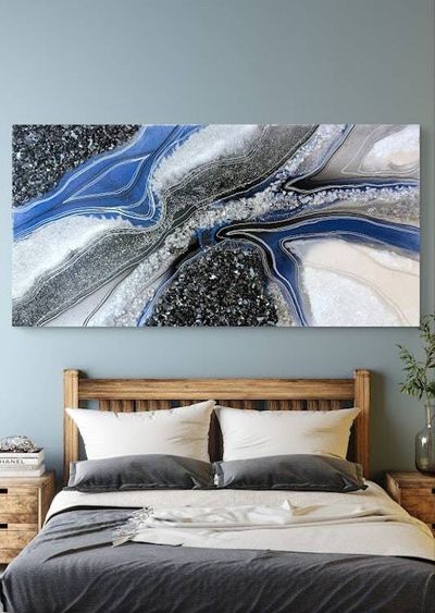 Alternate image for Geode Painting Large Royal Blue Black Resin Geode Abstract Marble Agate Original Art 24x48 Modern Wall Decor Signed