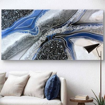 Alternate image for Geode Painting Large Royal Blue Black Resin Geode Abstract Marble Agate Original Art 24x48 Modern Wall Decor Signed