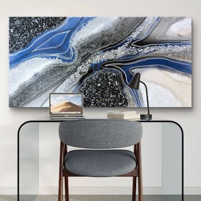 Alternate image for Geode Painting Large Royal Blue Black Resin Geode Abstract Marble Agate Original Art 24x48 Modern Wall Decor Signed