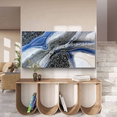 Alternate image for Geode Painting Large Royal Blue Black Resin Geode Abstract Marble Agate Original Art 24x48 Modern Wall Decor Signed
