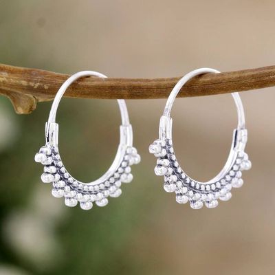 Alternate image for Sterling Silver Hoop Earrings with Dot Accents from India Round Dream