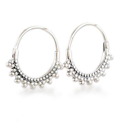 Alternate image for Sterling Silver Hoop Earrings with Dot Accents from India Round Dream