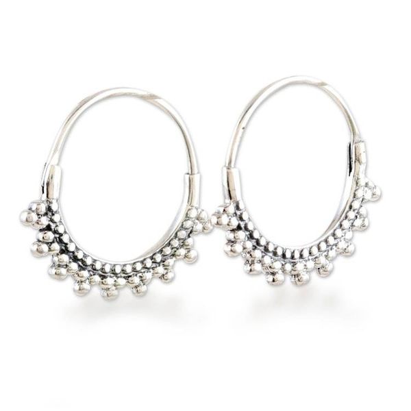 Alternate image for Sterling Silver Hoop Earrings with Dot Accents from India Round Dream