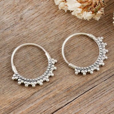 Alternate image for Sterling Silver Hoop Earrings with Dot Accents from India Round Dream