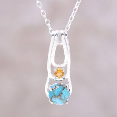 Primary image for Citrine Composite Turquoise Sterling Silver Pendant Necklace Sunny Horizon