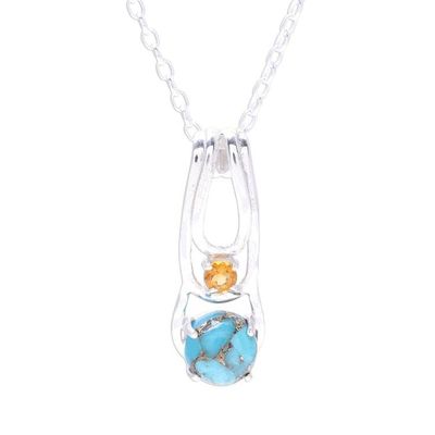 Alternate image for Citrine Composite Turquoise Sterling Silver Pendant Necklace Sunny Horizon