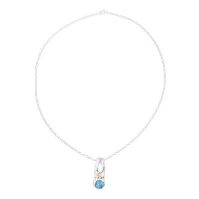 Alternate image for Citrine Composite Turquoise Sterling Silver Pendant Necklace Sunny Horizon