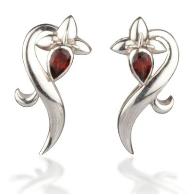 Alternate image for Ribbon-Themed Garnet Sterling Silver Drop Earrings Crimson Ribbon Swirls