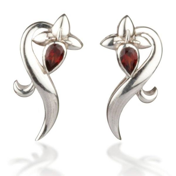 Alternate image for Ribbon-Themed Garnet Sterling Silver Drop Earrings Crimson Ribbon Swirls