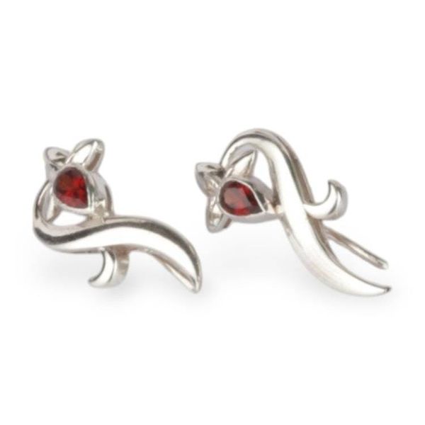 Alternate image for Ribbon-Themed Garnet Sterling Silver Drop Earrings Crimson Ribbon Swirls