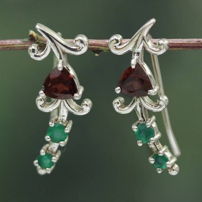 Alternate image for Vintage-Inspired Garnet Green Onyx and Silver Drop Earrings Royal Cascade