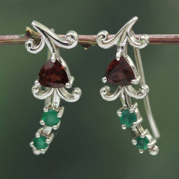 Alternate image for Vintage-Inspired Garnet Green Onyx and Silver Drop Earrings Royal Cascade