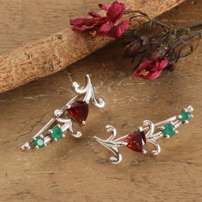 Alternate image for Vintage-Inspired Garnet Green Onyx and Silver Drop Earrings Royal Cascade