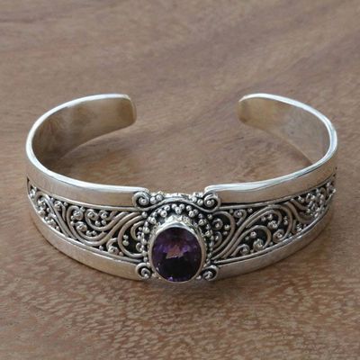 Alternate image for Amethyst and Sterling Silver Balinese Style Cuff Bracelet Twilight Goddess