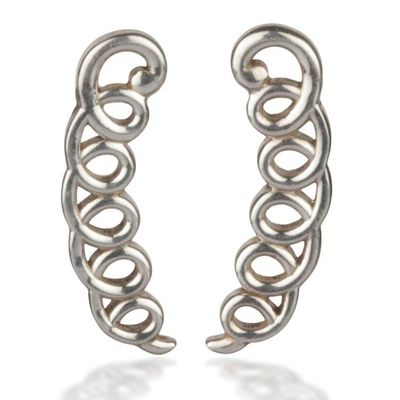 Alternate image for Silver Earrings with Curved Vertical Bars Openwork Circles Cascading Charm
